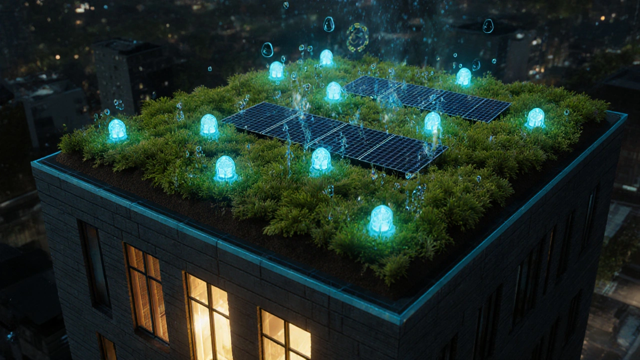 Intelligente Dachbegrünung mit Sensoren und automatischer Bewässerung in Essen.