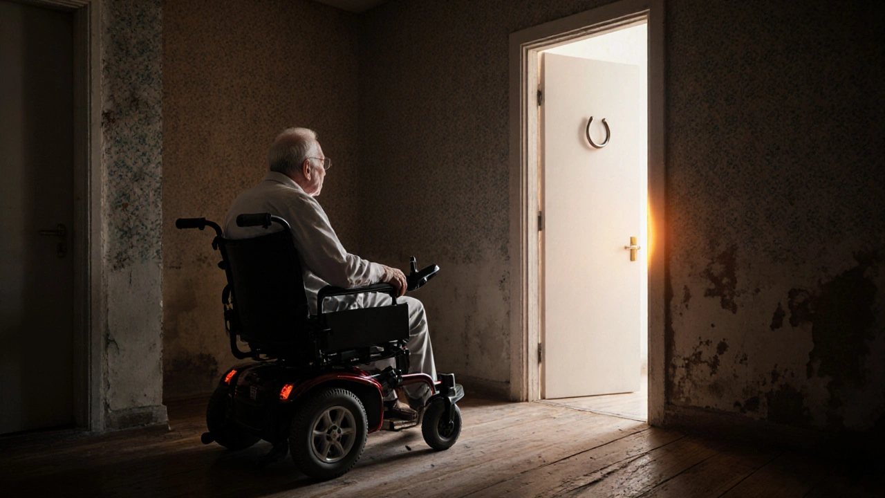 Kontrast zwischen einer zu engen Tür (links) und einer breiten, zugänglichen Tür (rechts).