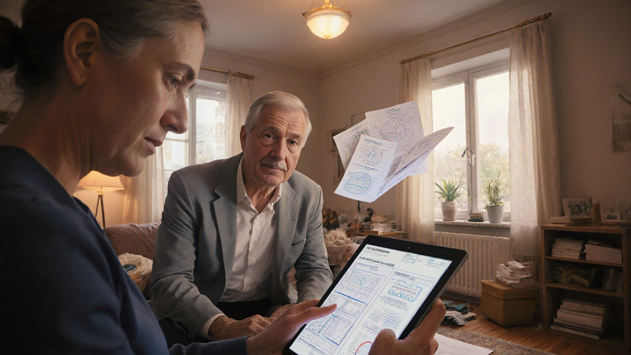 Hausbesitzer und zertifizierter Energieberater besprechen den Sanierungsfahrplan am Tablet