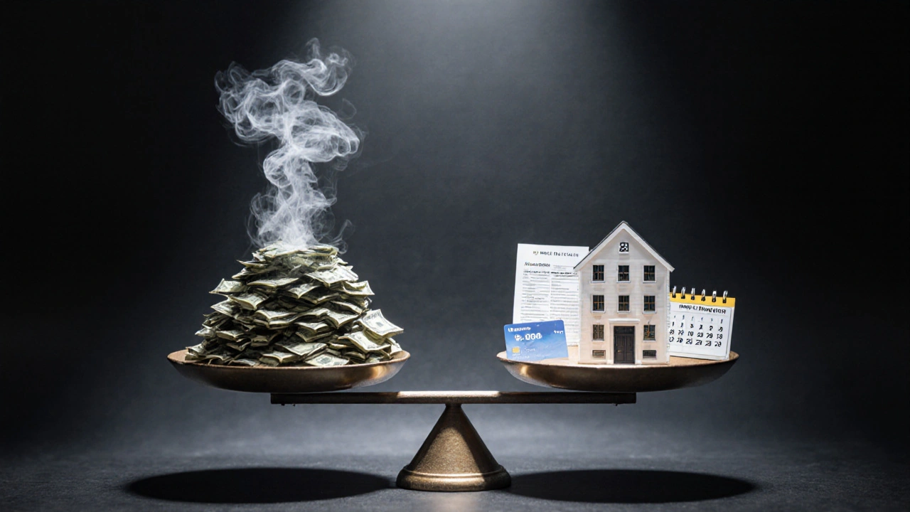 Waage mit Steuerspar-Erträgen gegenüber Immobilie und Unterlagen