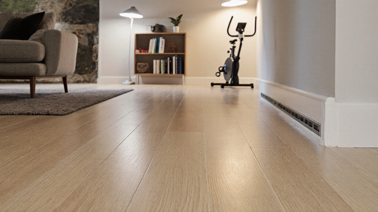 Wohnkeller mit SPC-Vinylboden, modern eingerichtet und trocken