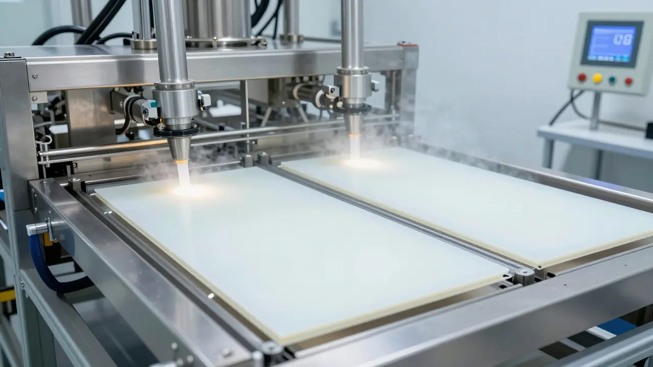 Industrielle Anlage trocknet Siliziumwafer mit kontrollierter Heißluft in der Photovoltaik-Produktion.