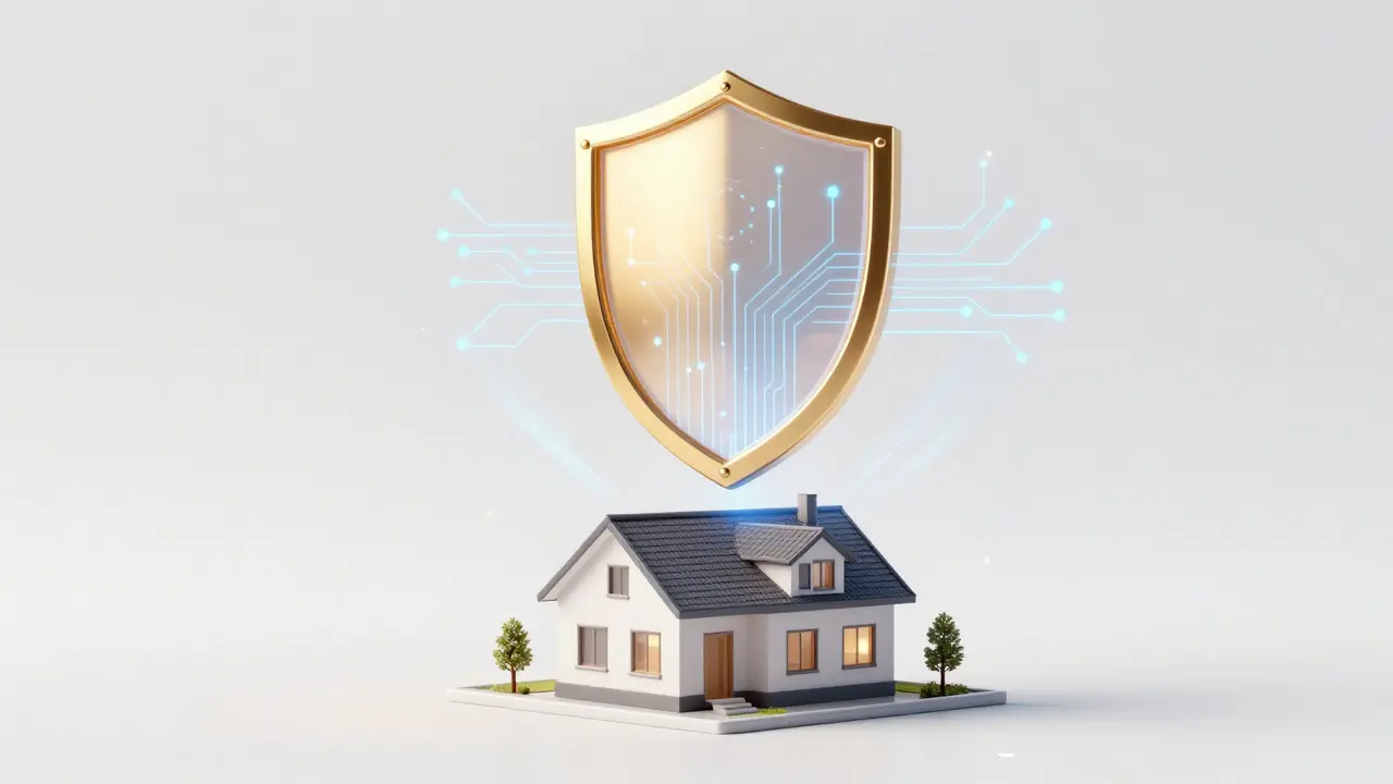 Digitaler Schild mit Haus-Symbol repräsentiert sichere elektronische Signatur.