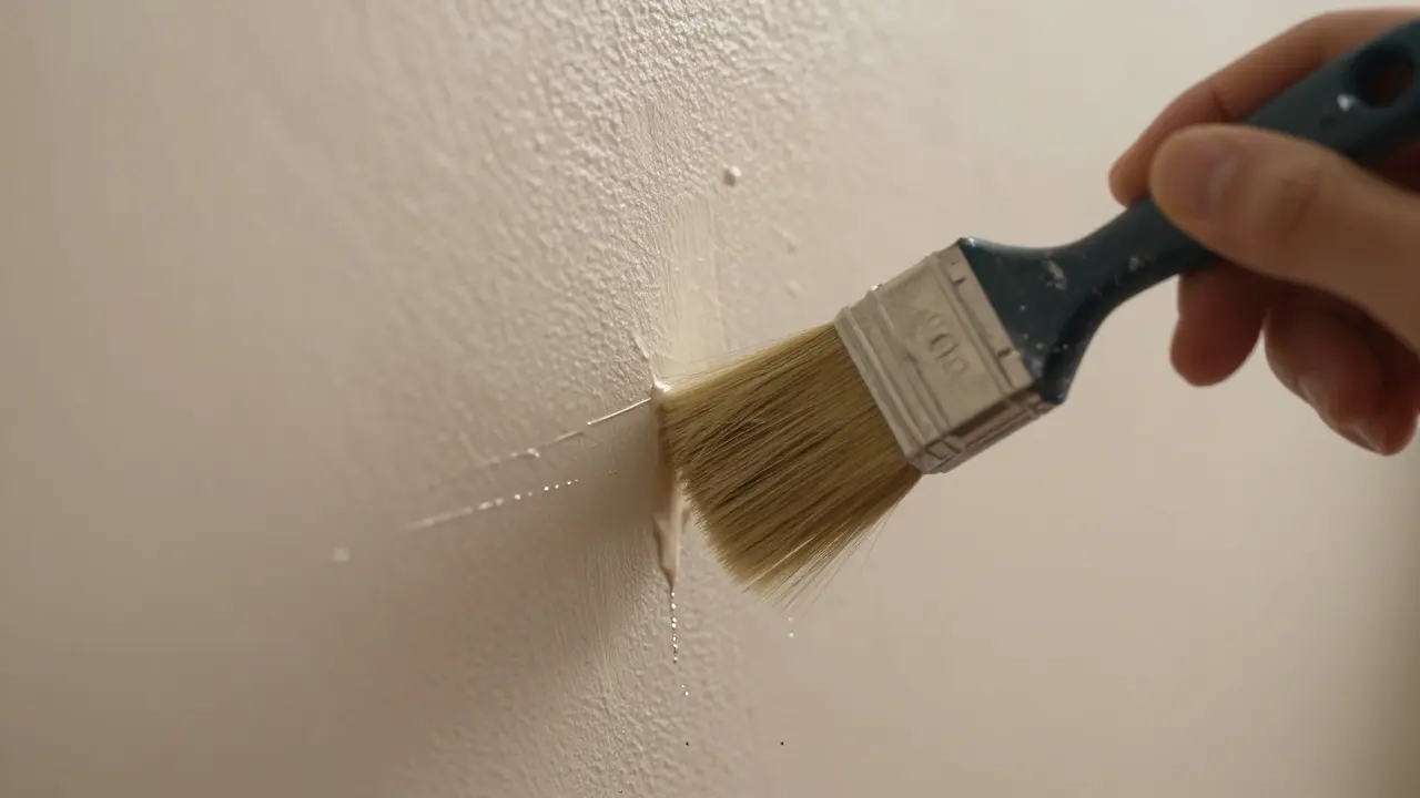 Flachpinsel streicht eine Grundfarbe entlang der Klebekante, um Unterläufe zu verhindern.