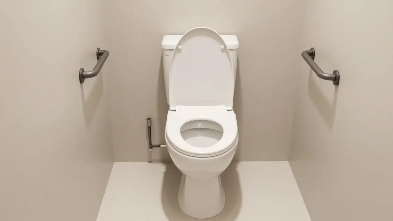 Altersgerechtes WC mit erhöhter Sitzhöhe und strategisch platzierten Haltegriffen