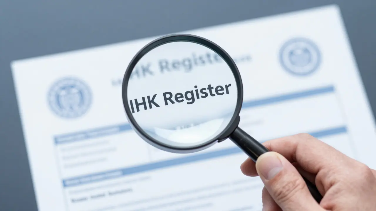 Lupe über Dokumenten symbolisiert IHK-Register Prüfung