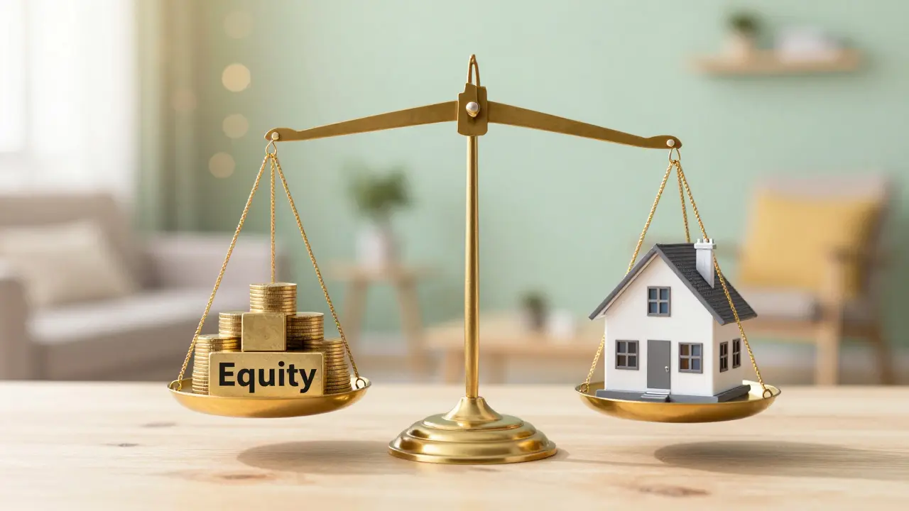 Waage zeigt Balance zwischen Eigenkapital und staatlicher Förderung