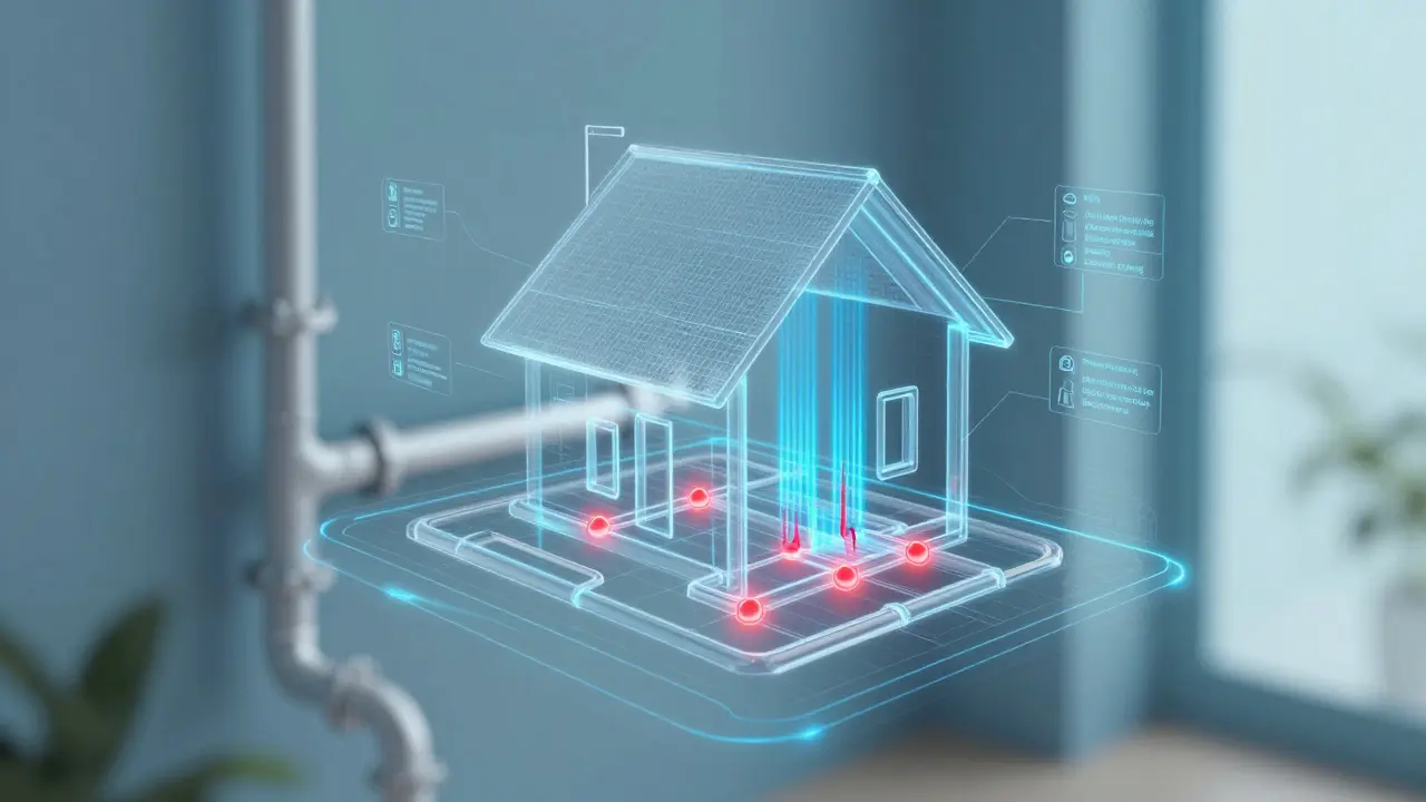 Digitales Diagramm zeigt Leckage-Erkennung in der Wasserleitung