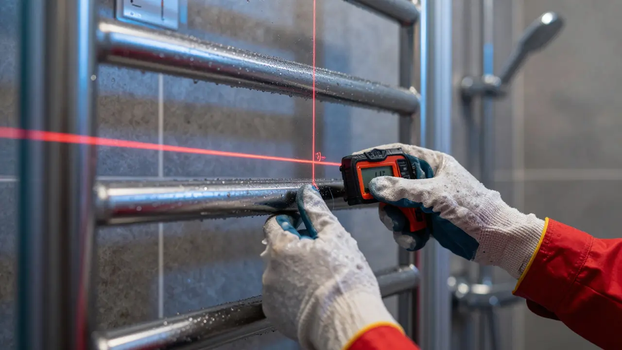 Elektriker installiert Handtuchheizkörper sicher im Badezimmer