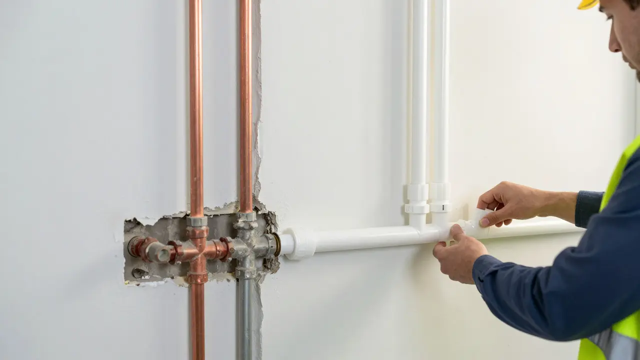 Installation neuer isolierter Rohre neben alten Leitungen in der Wand