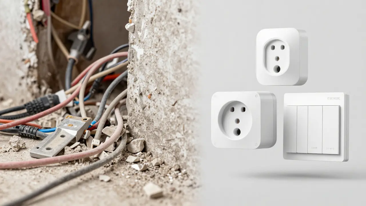 Kontrast zwischen chaotischer Kabelverlegung und sauberen drahtlosen Smart-Home-Geräten