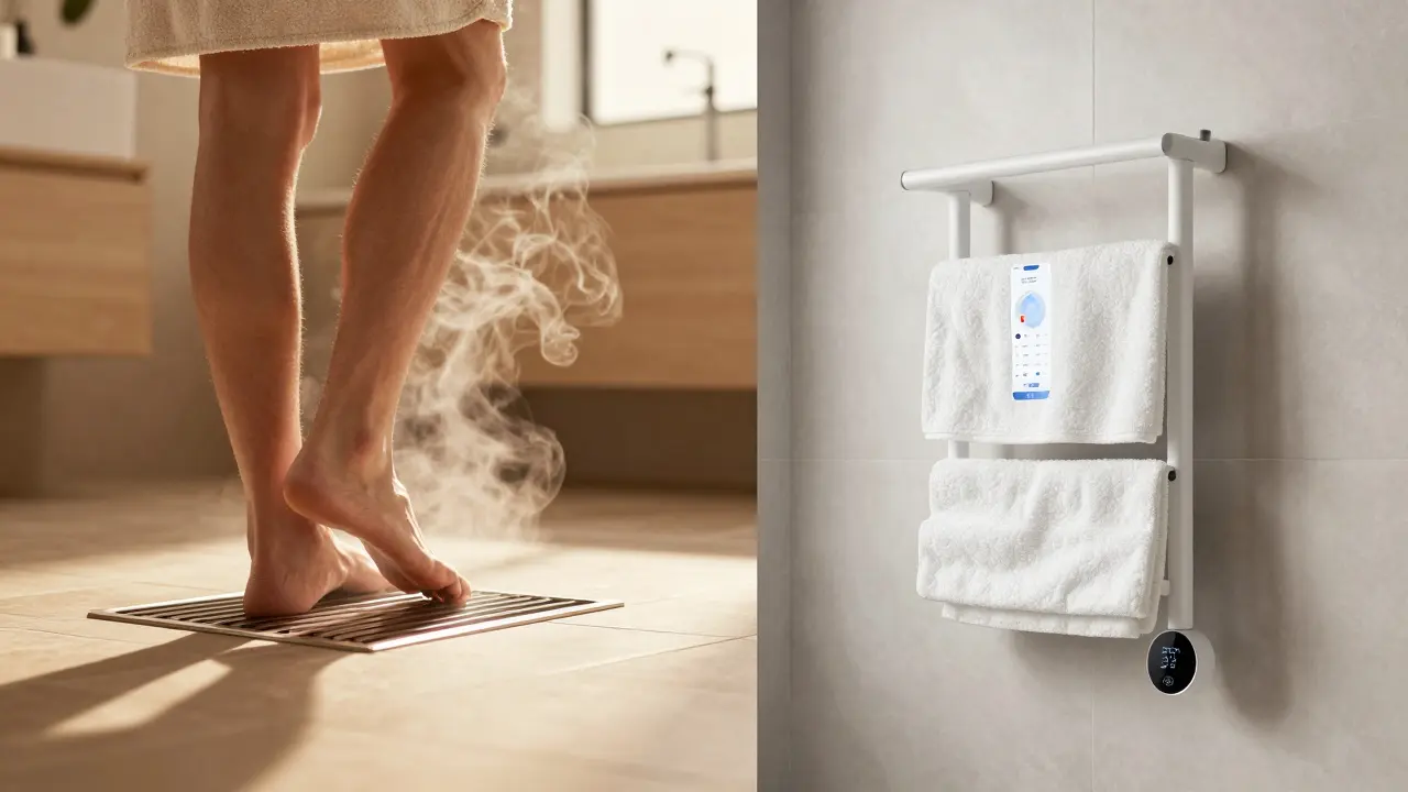 Vergleich Komfort: Fußbodenheizung vs. smarter Handtuchwärmer