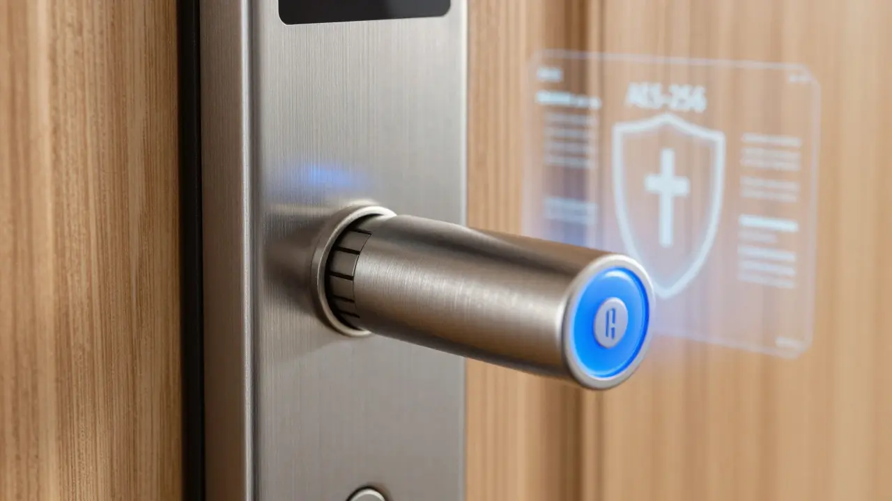 Nahaufnahme eines digitalen Smart Lock Zylinders mit Sicherheits-Hologramm