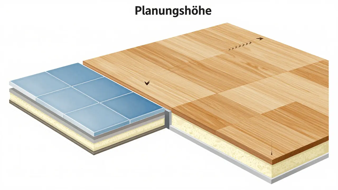 Schnittzeichnung der Bodenschichten und Übergangstechnik