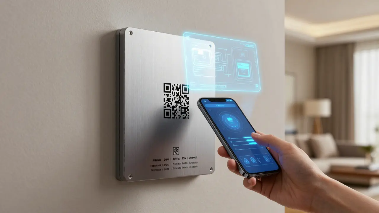 Smartphone scannt QR-Code am intelligenten Verteilerkasten