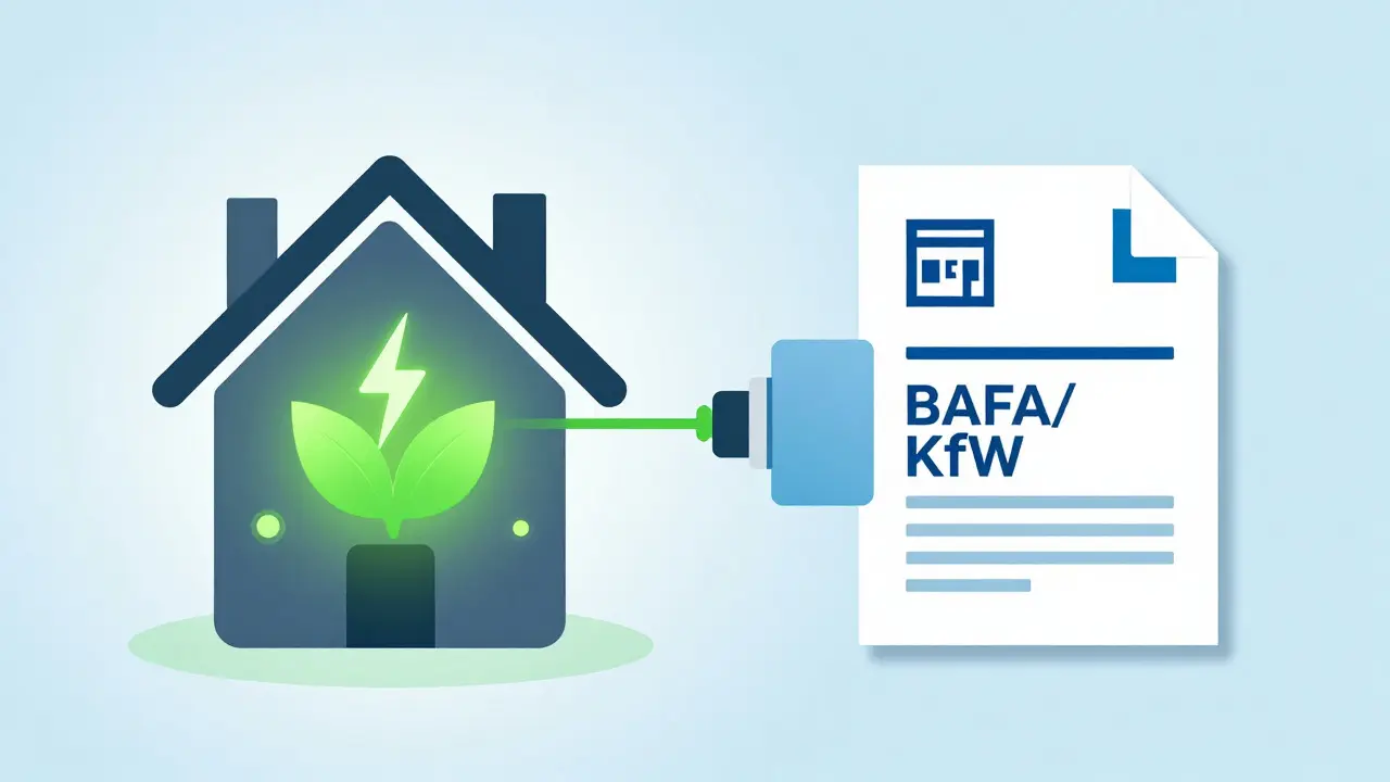 Symbolische Darstellung von Smart-Home-Förderung und Energieeffizienz