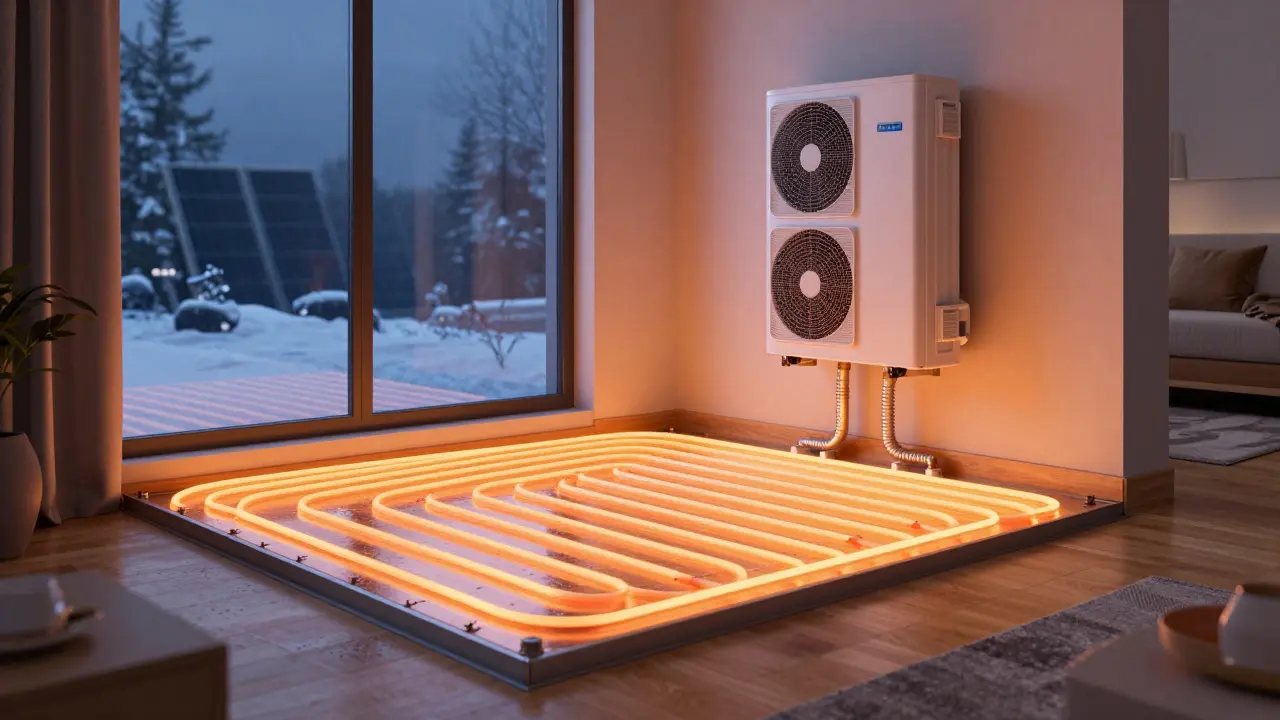 Wärmepumpe und Bodenheizung für energieeffizientes Wohnen im Winter