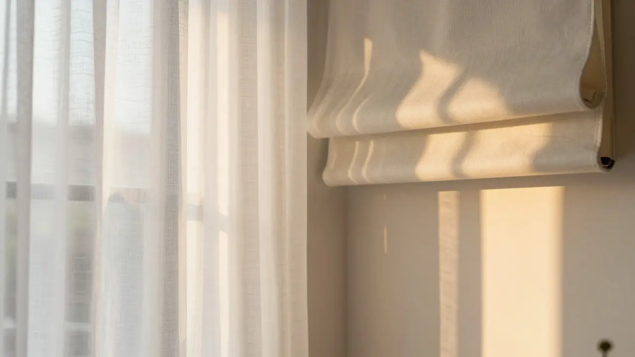 Detailaufnahme von Leinenstoffen und sanftem Sonnenlicht am Fenster