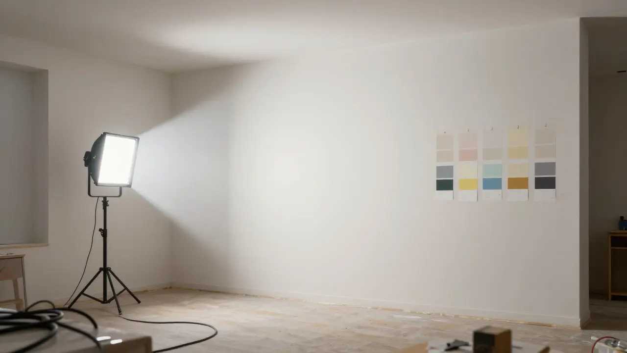 Helle LED-Arbeitsleuchte beleuchtet eine Wand während der Renovierung