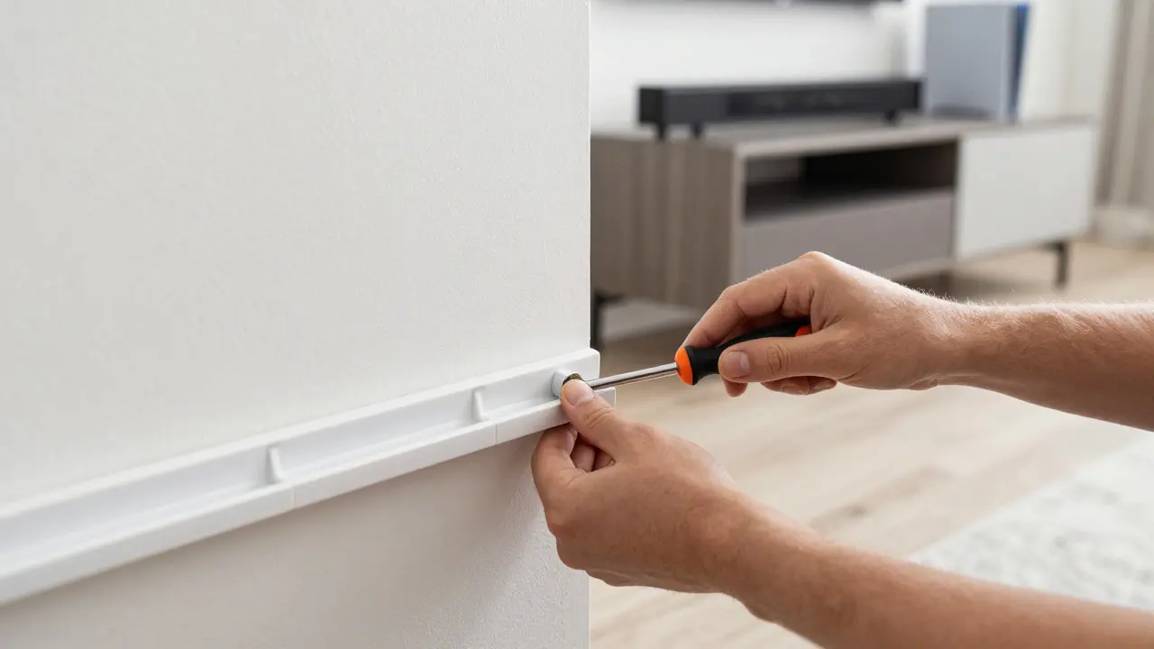 Installation eines weißen Kabelkanals an der Wand für saubere Kabelführung