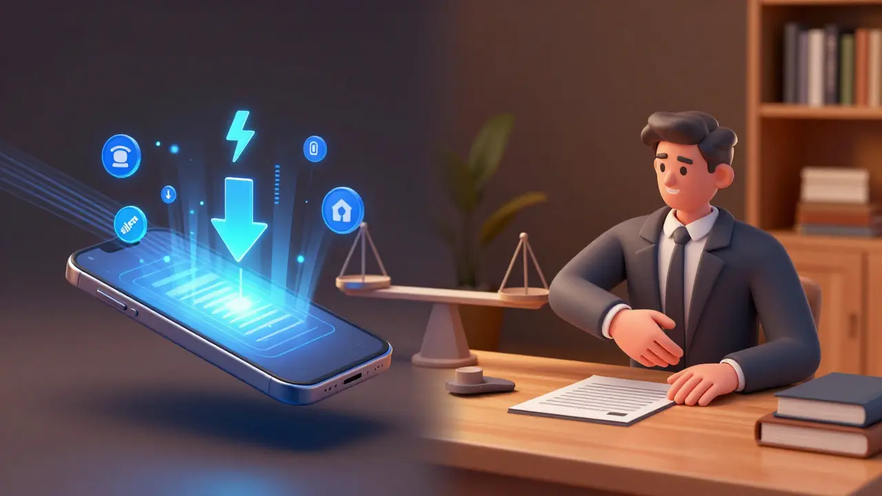 Konzeptillustration: Digitalbanking versus persönliche Beratung am Tisch