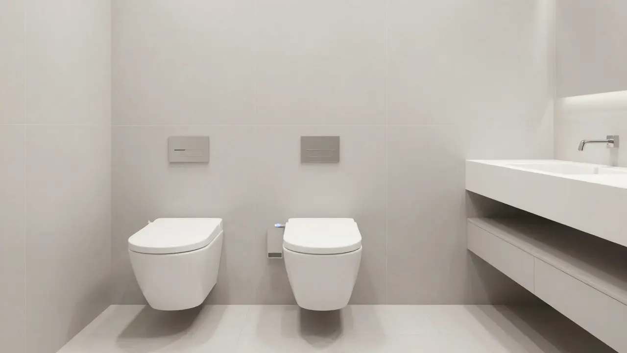 Minimalistisches Stadtbadezimmer mit wandhängendem Dusch-WC