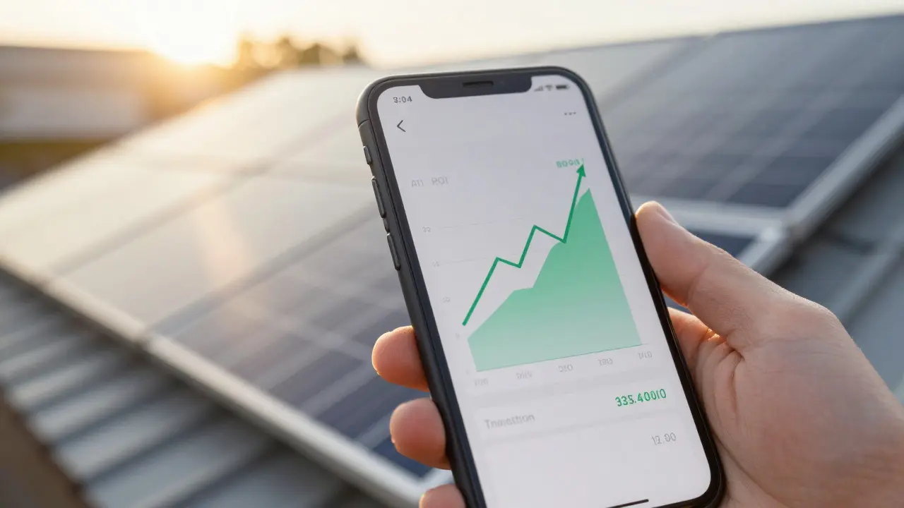 Smartphone mit App zur Überwachung der Solarstrom-Ersparnis