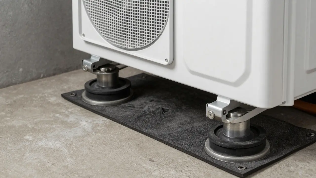 Wärmepumpe auf elastischen Schwingungsdämpfern im Keller zur Lärmminderung