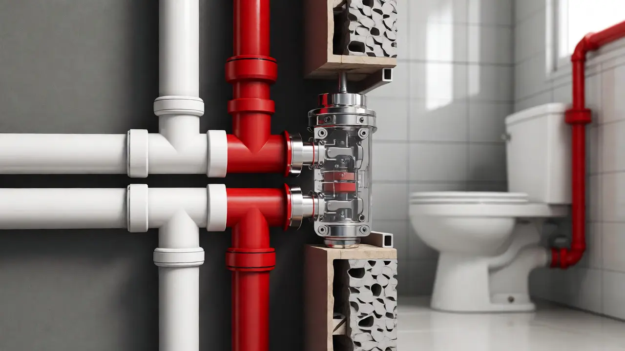 Technische Darstellung der getrennten Leitungssysteme für Trinkwasser und Brauchwasser im Haus.